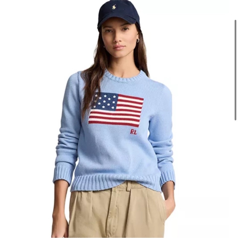NWT Light Blue Ralph Lauren Polo Flag Sweater Size L